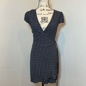 Brandy Melville Wrap Dress Navy Blue Ditsy Floral Short Sleeve Mini One Size